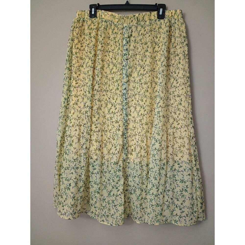 Studio West Yellow Floral Pleated Accordion Skirt Size XL